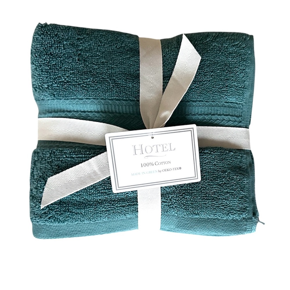 Hotel Collection Teal Cotton Hand Towels Bathroom Set of 2 NEW WITH TAGS